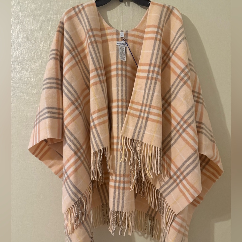Burberry Check Fringe Wool & Cashmere Cape